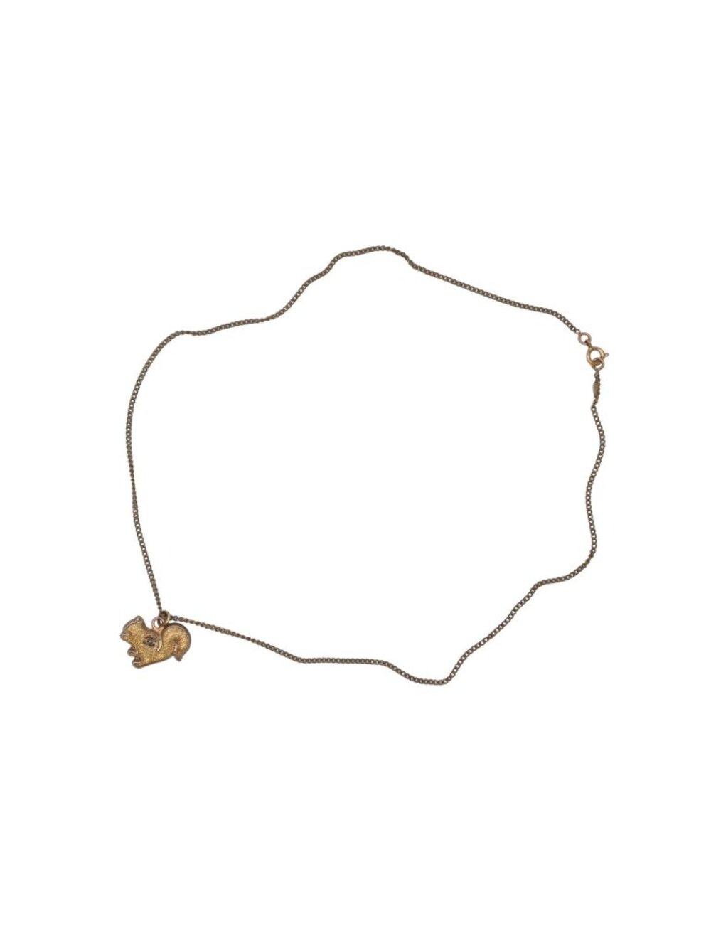 Chanel CC Logo Squirrel Animal Necklace Glitter Gold Plated Yellow